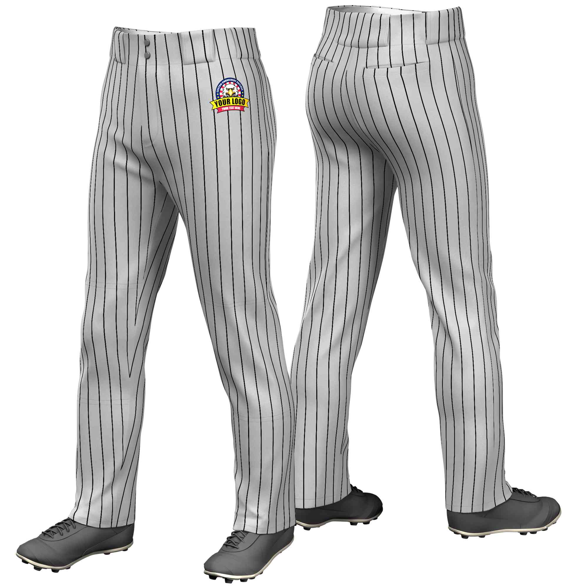 Custom Gray Black Pinstripe Fit Stretch Practice Loose-fit Baseball Pants