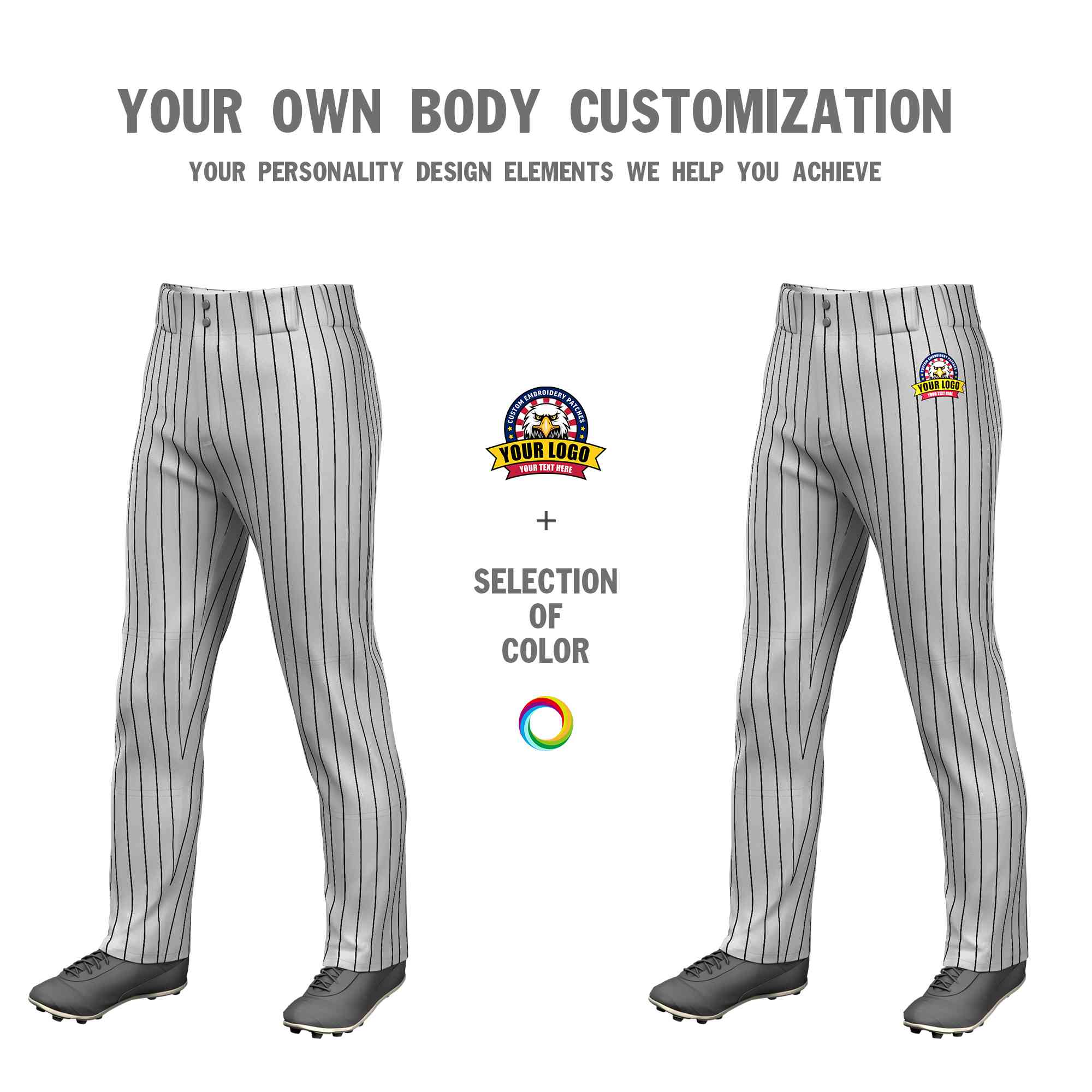 Custom Gray Black Pinstripe Fit Stretch Practice Loose-fit Baseball Pants