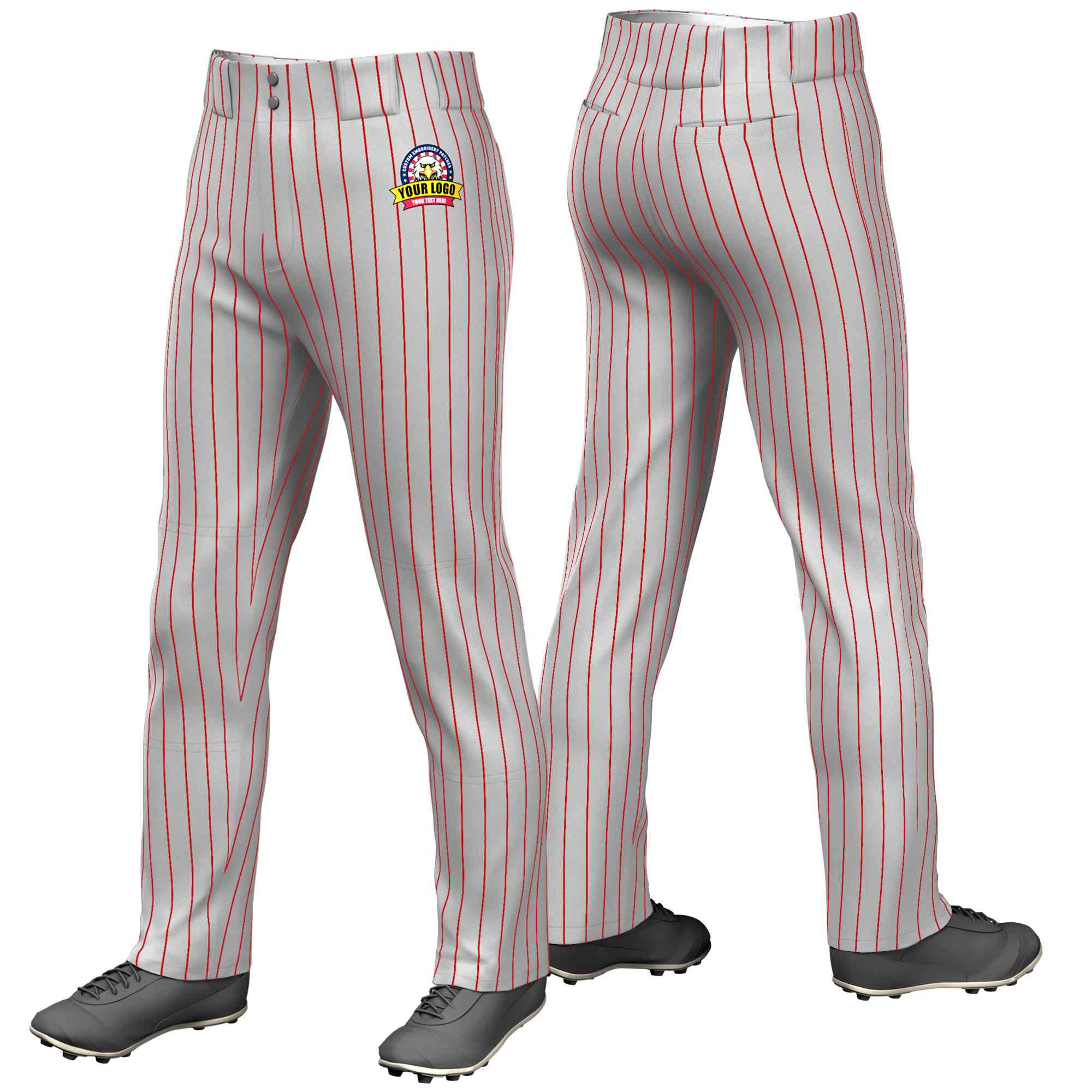 Pantalon de baseball coupe ample et extensible à fines rayures rouges et grises personnalisées