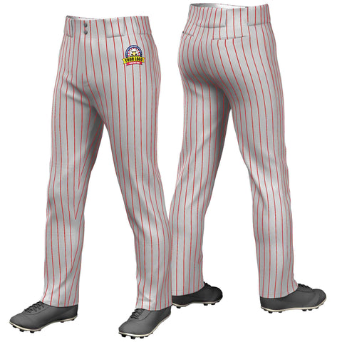 Custom Gray Red Pinstripe Fit Stretch Practice Loose-fit Baseball Pants
