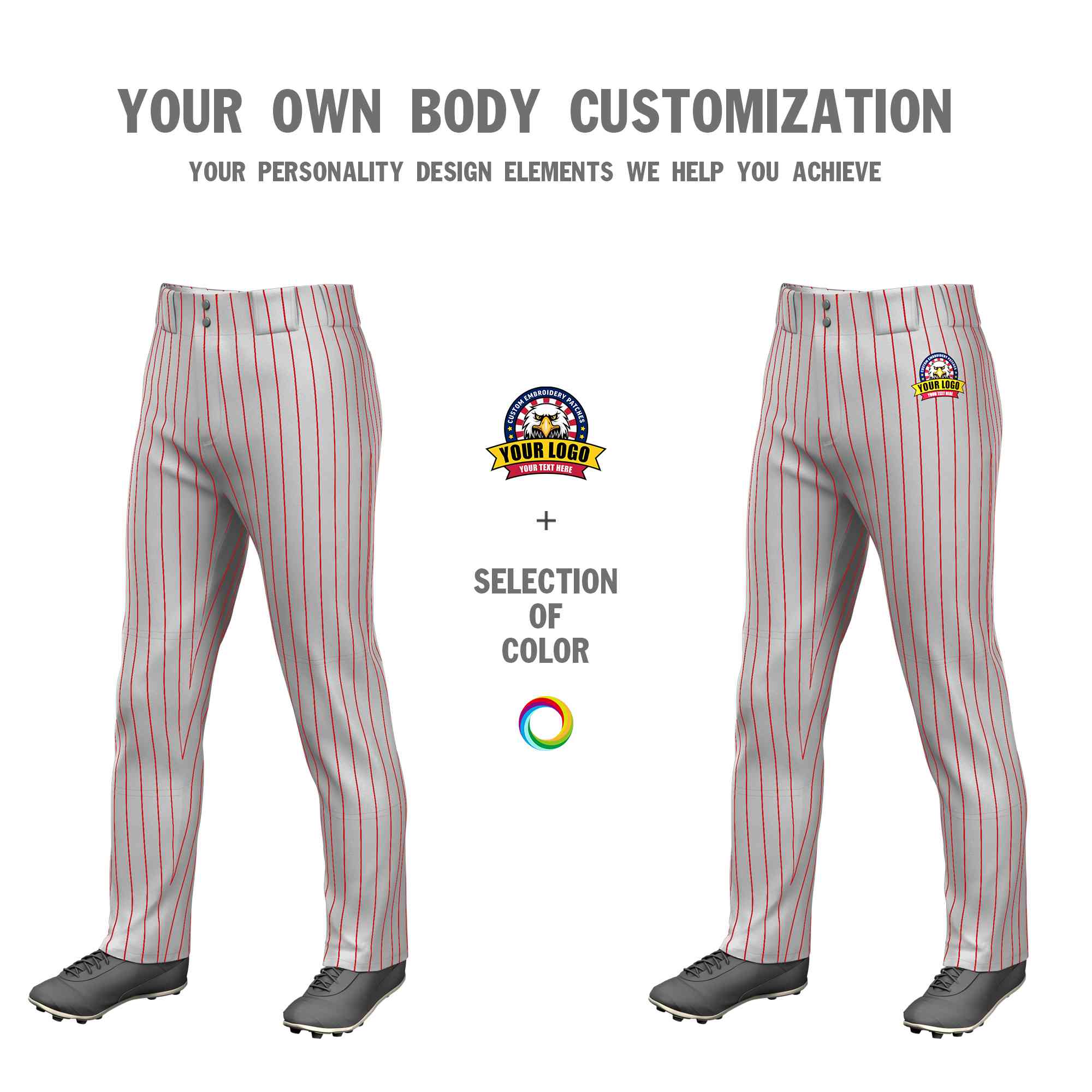 Custom Gray Red Pinstripe Fit Stretch Practice Loose-fit Baseball Pants