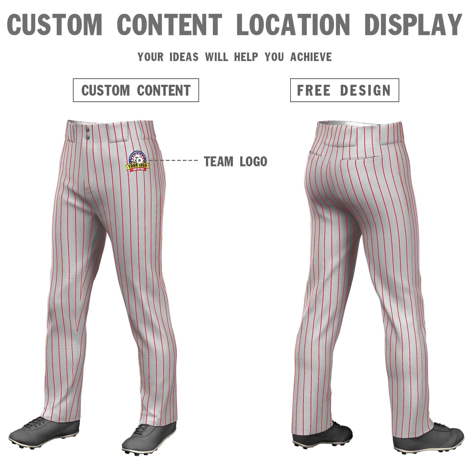 Custom Gray Red Pinstripe Fit Stretch Practice Loose-fit Baseball Pants