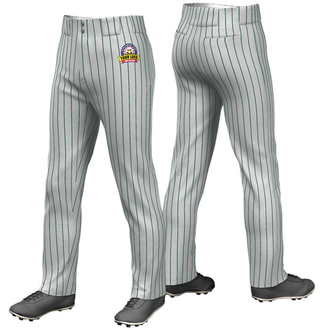 Custom Gray Kelly Green Pinstripe Fit Stretch Practice Loose-fit Baseball Pants