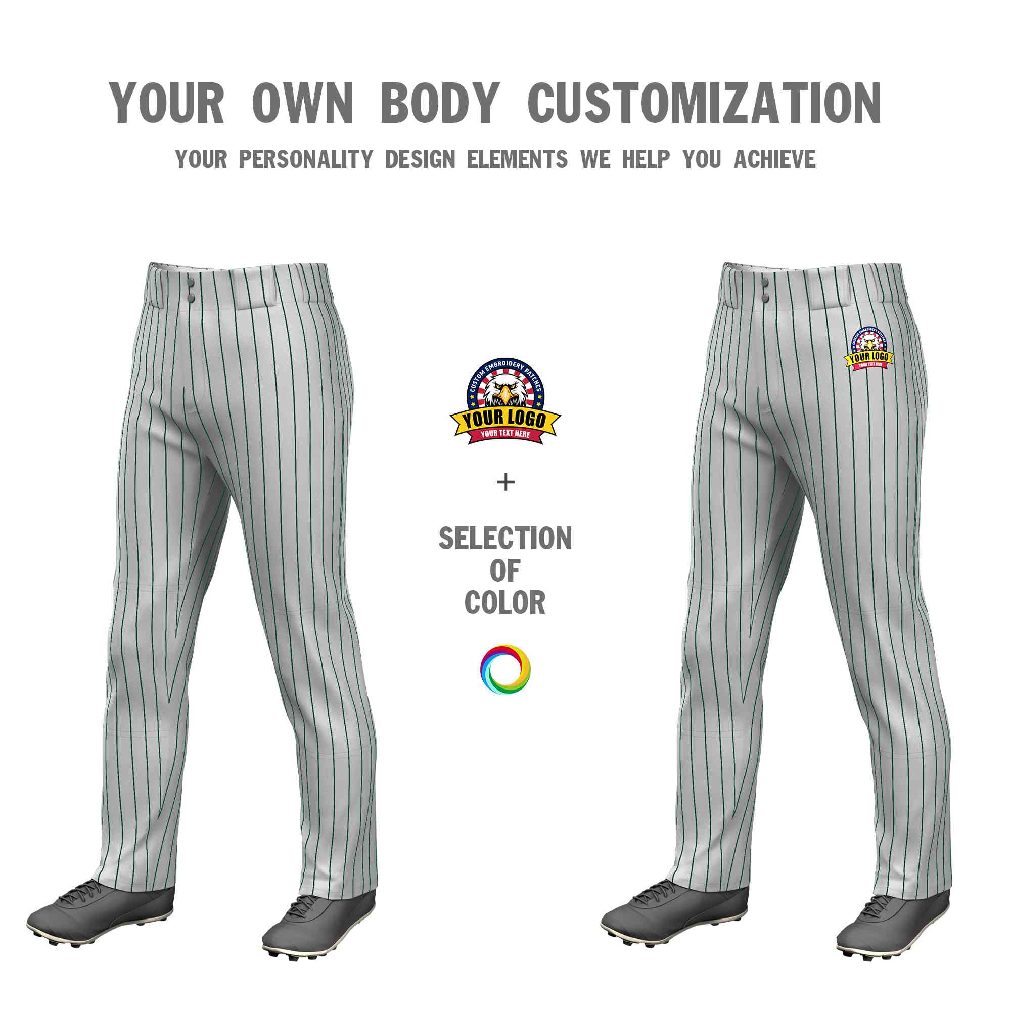 Custom Gray Kelly Green Pinstripe Fit Stretch Practice Loose-fit Baseball Pants