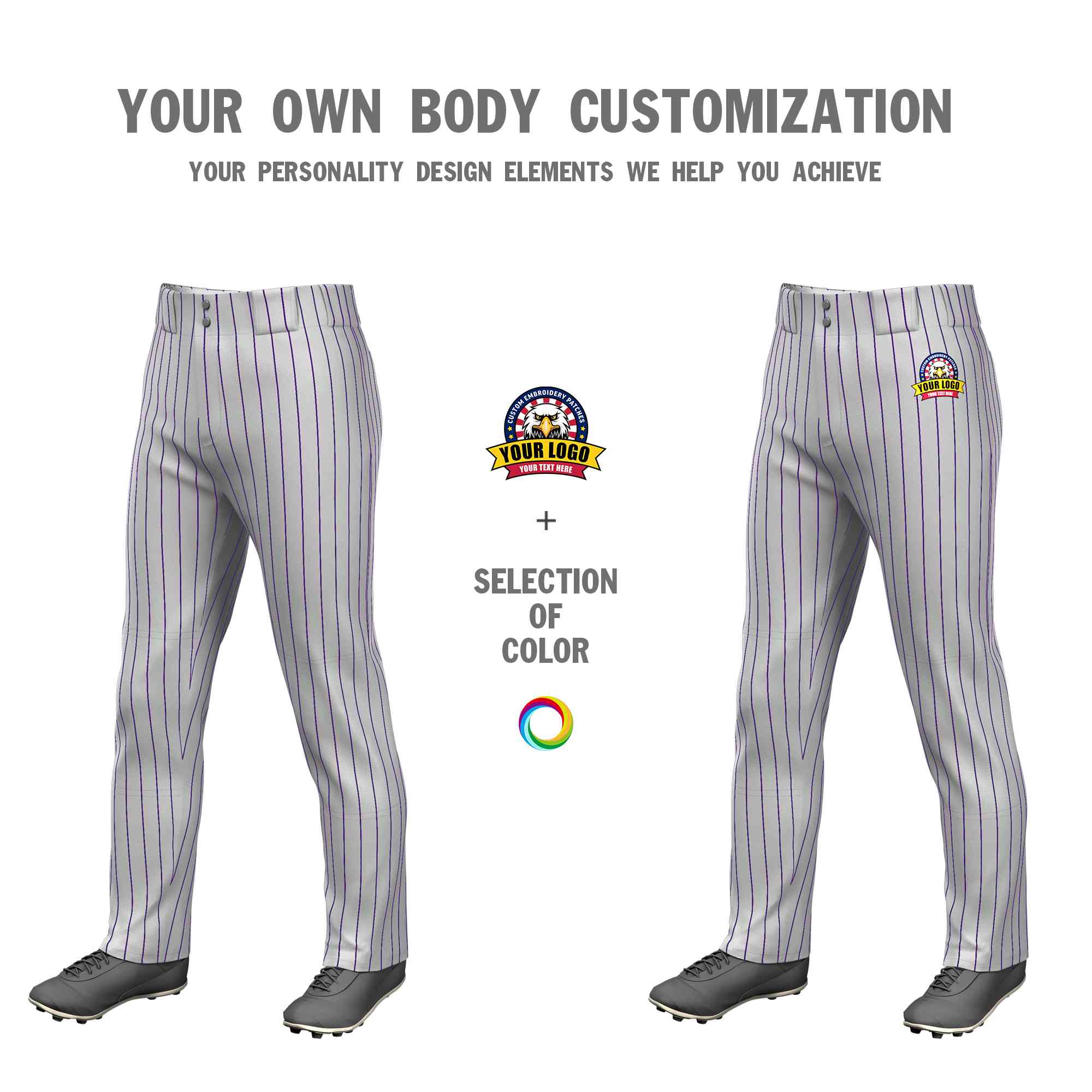 Custom Gray Purple Pinstripe Fit Stretch Practice Loose-fit Baseball Pants