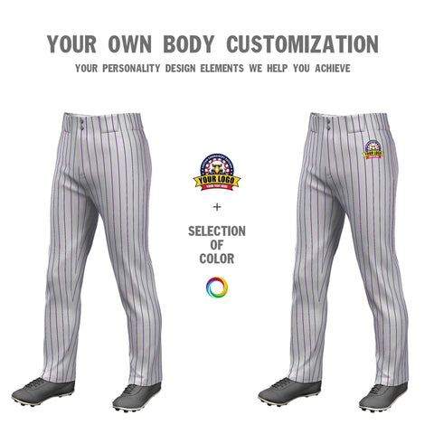 Custom Gray Purple Pinstripe Fit Stretch Practice Loose-fit Baseball Pants