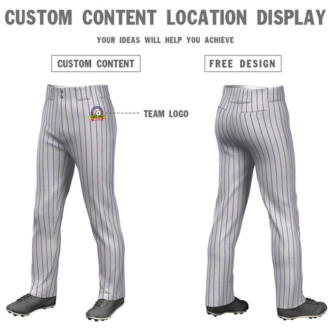 Custom Gray Purple Pinstripe Fit Stretch Practice Loose-fit Baseball Pants