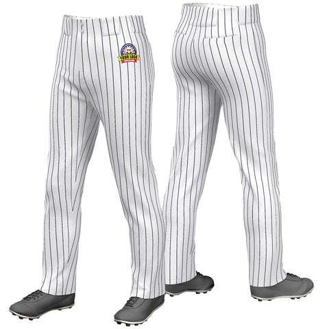 Custom White Navy Pinstripe Fit Stretch Practice Loose-fit Baseball Pants
