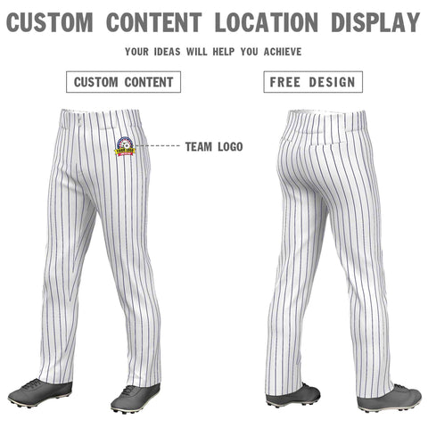 Custom White Navy Pinstripe Fit Stretch Practice Loose-fit Baseball Pants