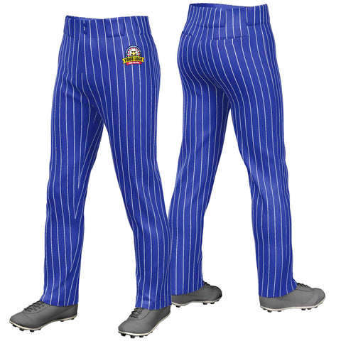 Custom Royal White Pinstripe Fit Stretch Practice Loose-fit Baseball Pants