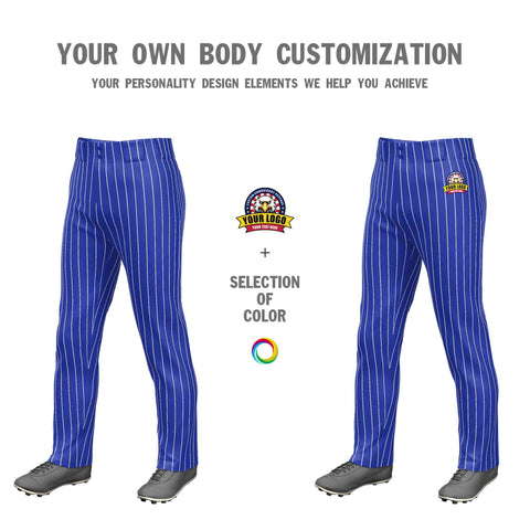 Custom Royal White Pinstripe Fit Stretch Practice Loose-fit Baseball Pants
