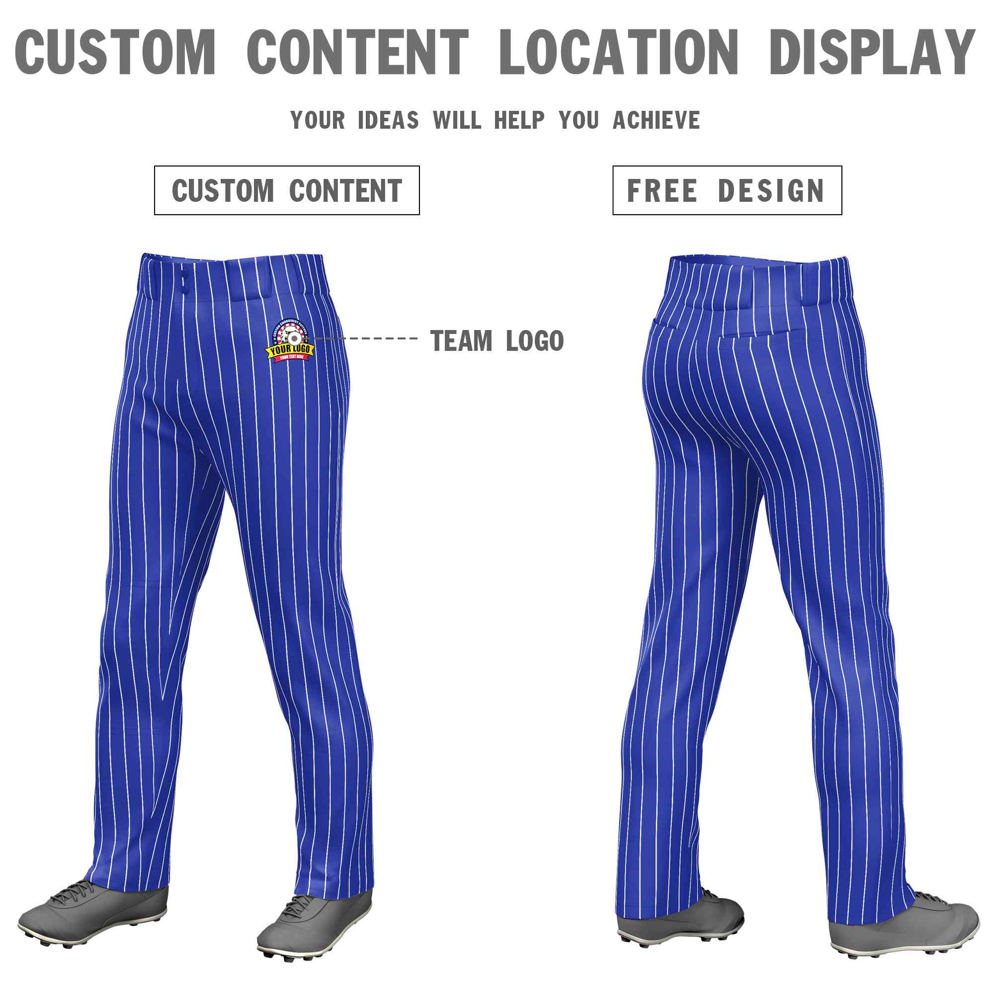 Custom Royal White Pinstripe Fit Stretch Practice Loose-fit Baseball Pants