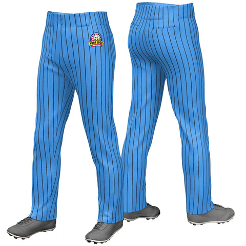 Custom Powder Blue Black Pinstripe Fit Stretch Practice Loose-fit Baseball Pants