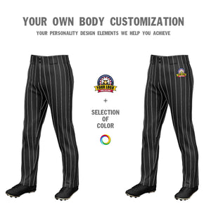 Custom Black White Pinstripe Fit Stretch Practice Loose-fit Baseball Pants