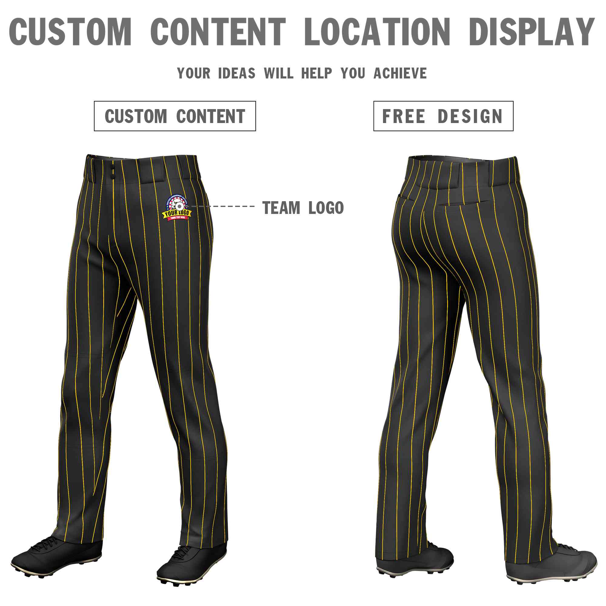 Custom Black Gold Pinstripe Fit Stretch Practice Loose-fit Baseball Pants