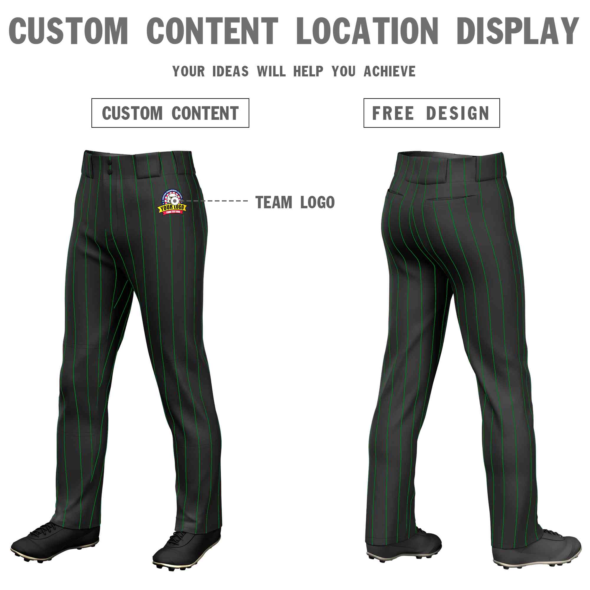 Custom Black Kelly Green Pinstripe Fit Stretch Practice Loose-fit Baseball Pants