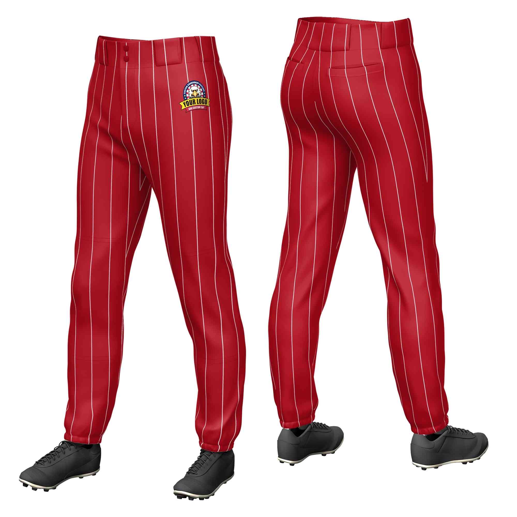 Custom Red White Pinstripe Fit Stretch Practice Pull-up Baseball Pants