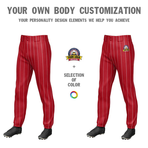 Custom Red White Pinstripe Fit Stretch Practice Pull-up Baseball Pants