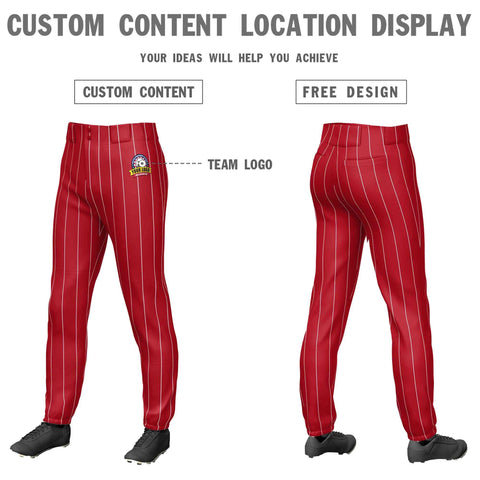Custom Red White Pinstripe Fit Stretch Practice Pull-up Baseball Pants