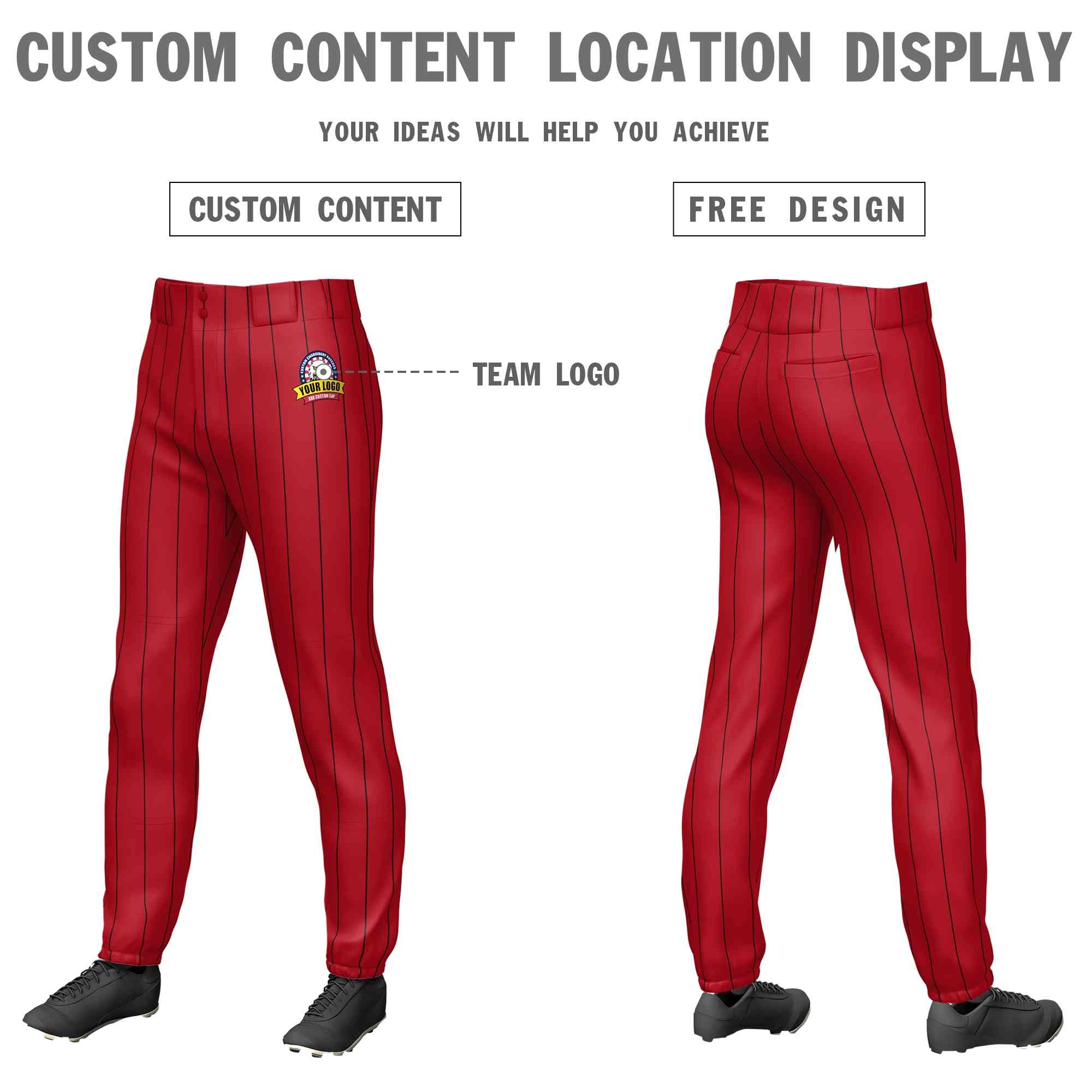 Custom Red Black Pinstripe Fit Stretch Practice Pull-up Baseball Pants