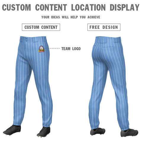 Custom Light Blue White Pinstripe Fit Stretch Practice Pull-up Baseball Pants