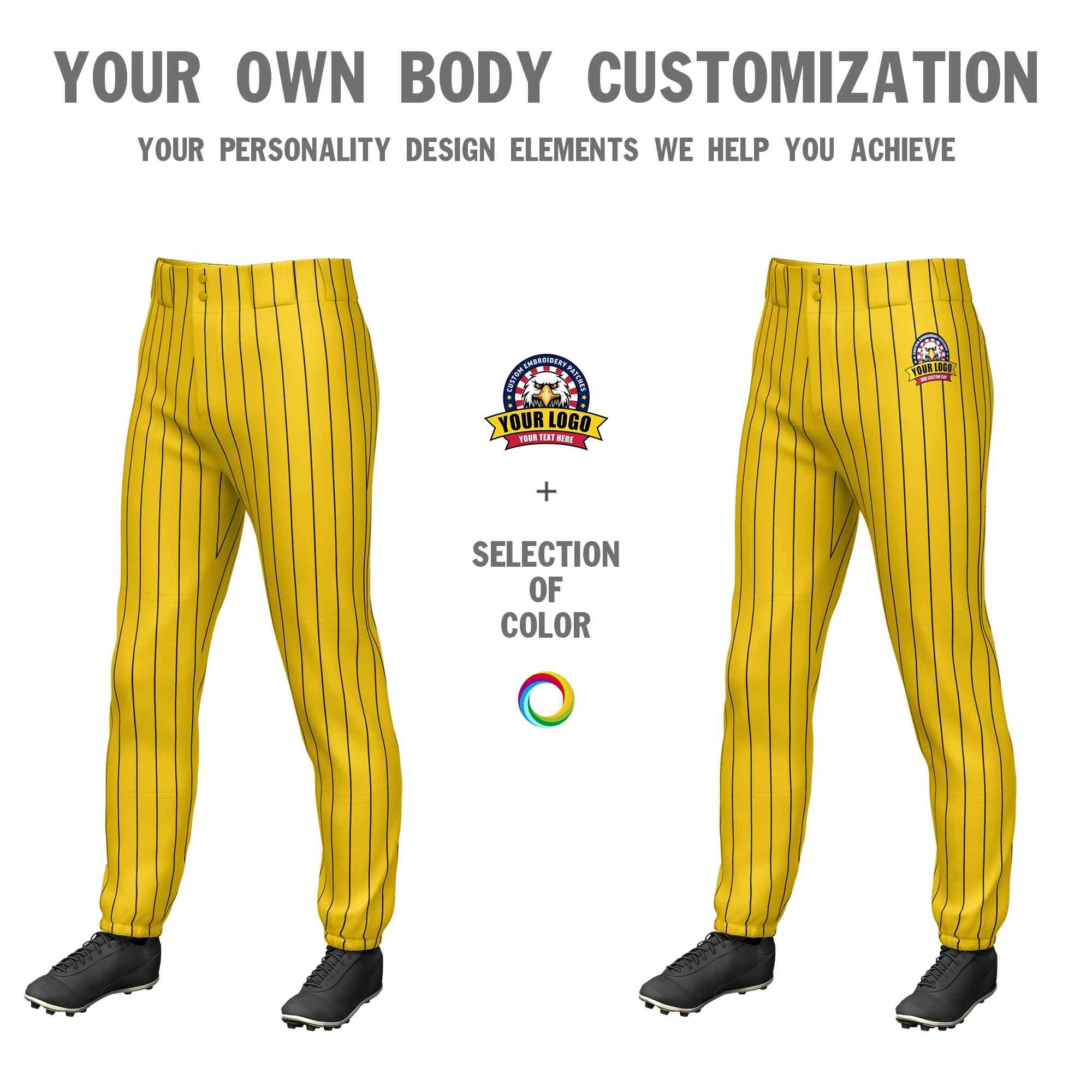 Custom Yellow Black Pinstripe Fit Stretch Practice Pull-up Baseball Pants