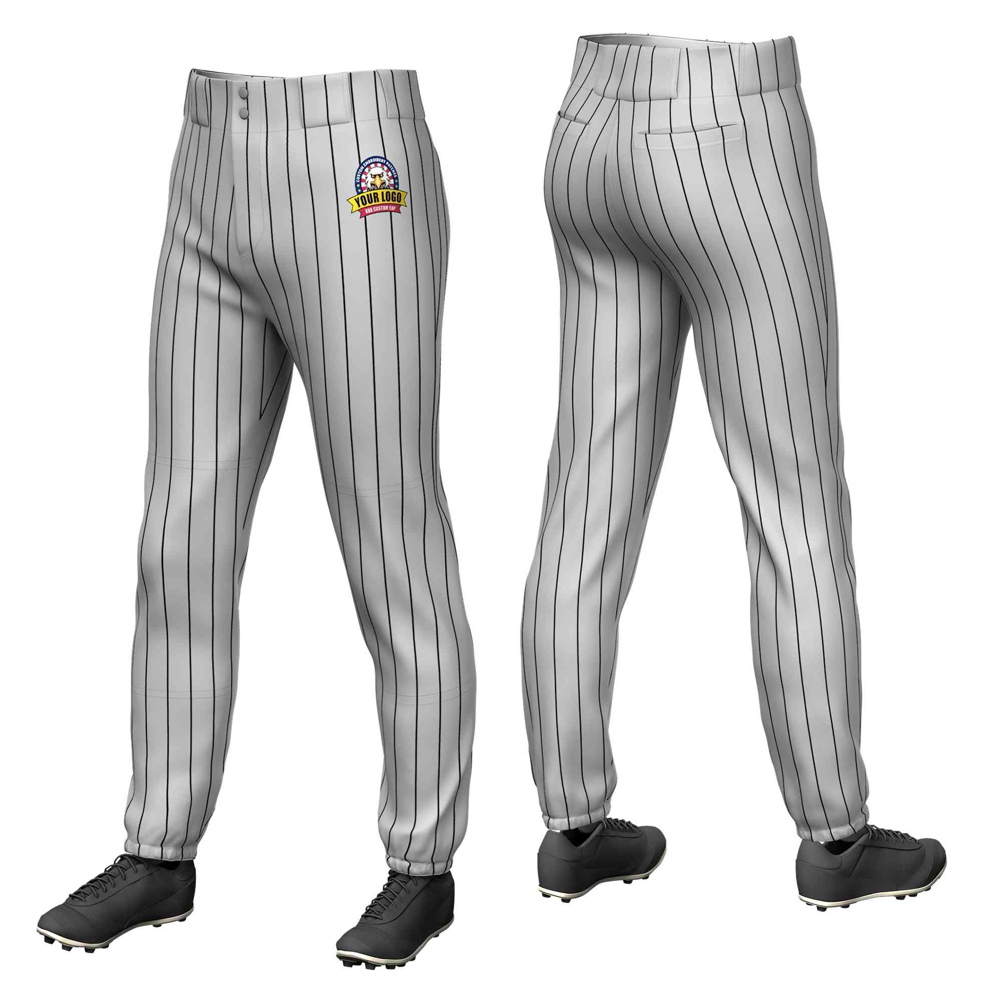 Custom Gray Black Pinstripe Fit Stretch Practice Pull-up Baseball Pants