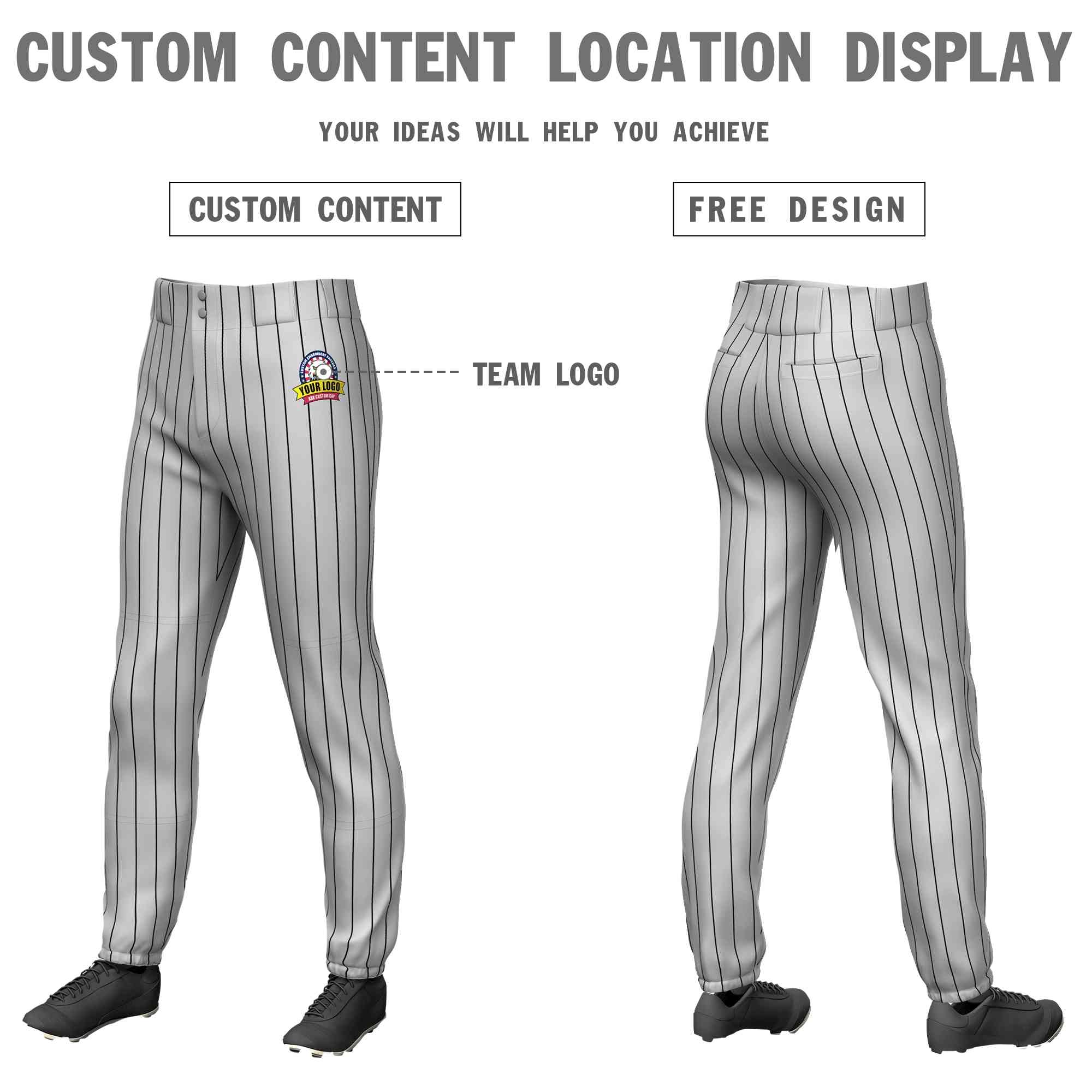 Custom Gray Black Pinstripe Fit Stretch Practice Pull-up Baseball Pants