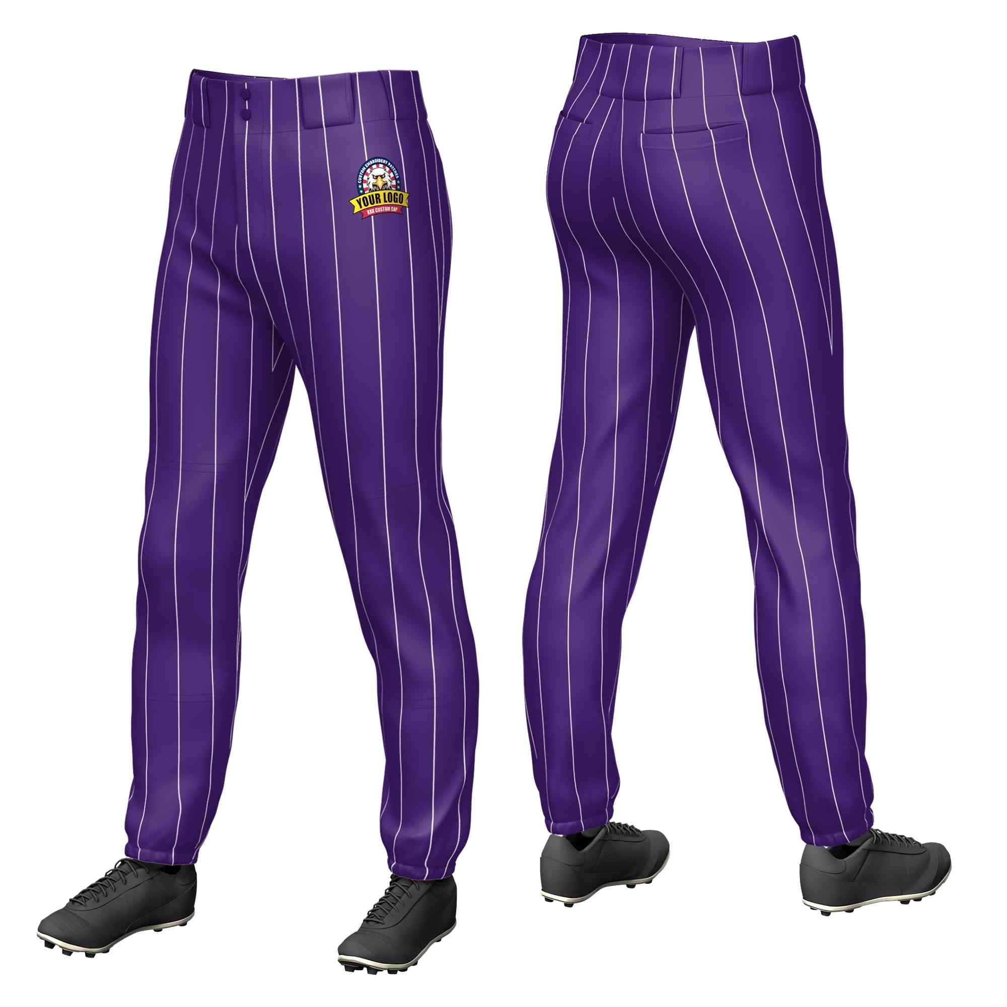 Custom Purple White Pinstripe Fit Stretch Practice Pull-up Baseball Pants