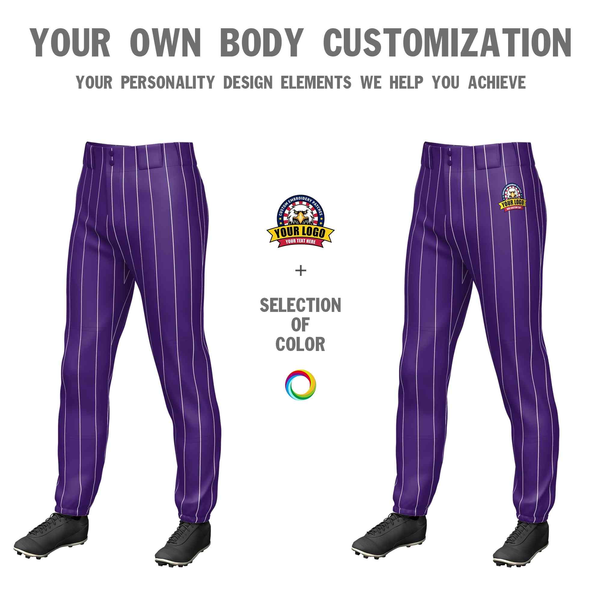 Custom Purple White Pinstripe Fit Stretch Practice Pull-up Baseball Pants