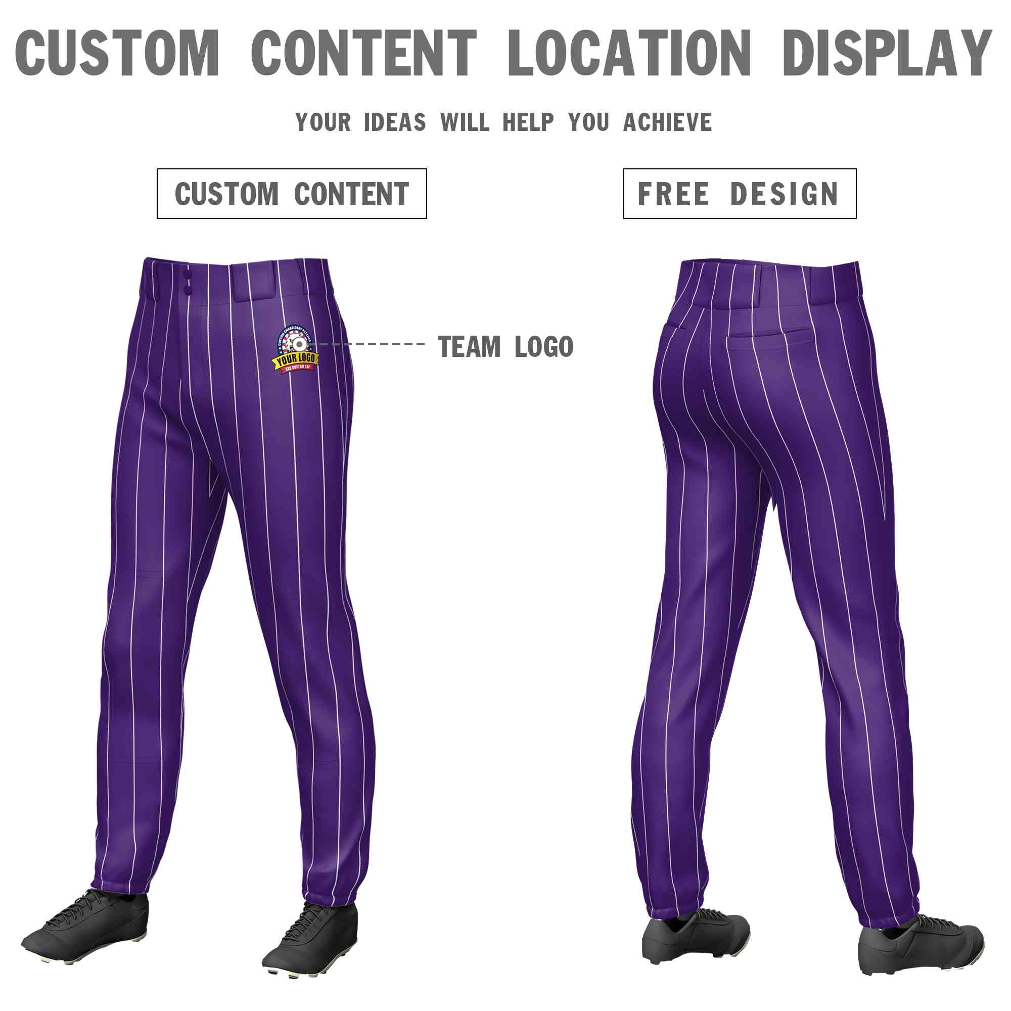 Pantalon de baseball pull-up d'entraînement extensible violet et blanc personnalisé