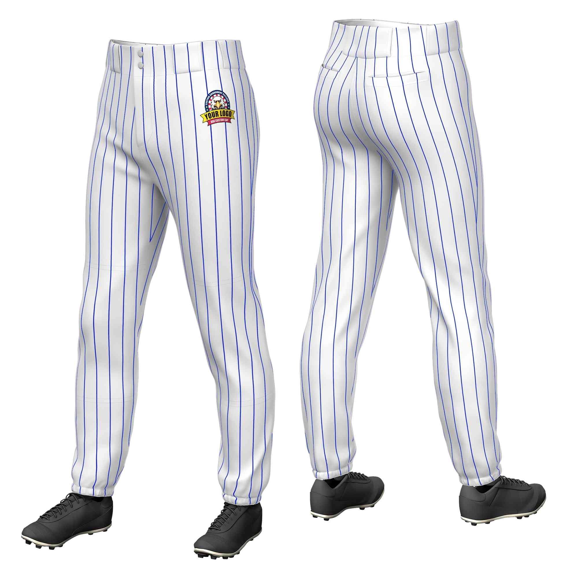 Pantalon de baseball pull-up extensible blanc personnalisé à fines rayures royales