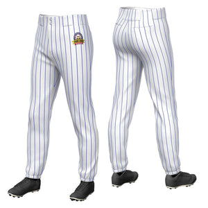 Custom White Royal Pinstripe Fit Stretch Practice Pull-up Baseball Pants