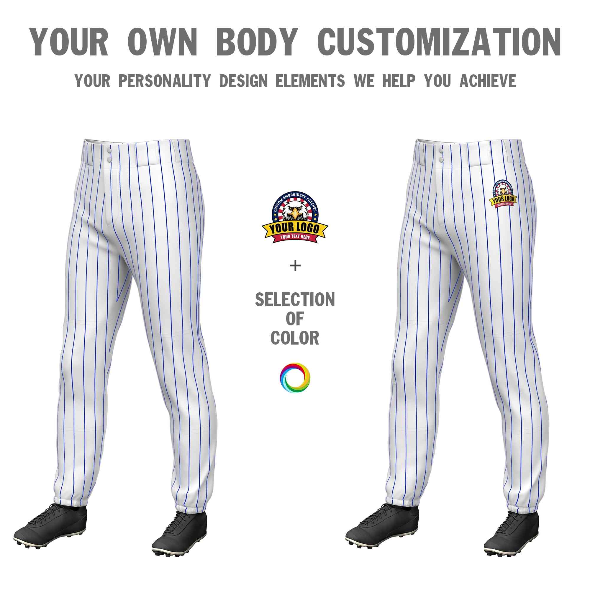 Pantalon de baseball pull-up extensible blanc personnalisé à fines rayures royales