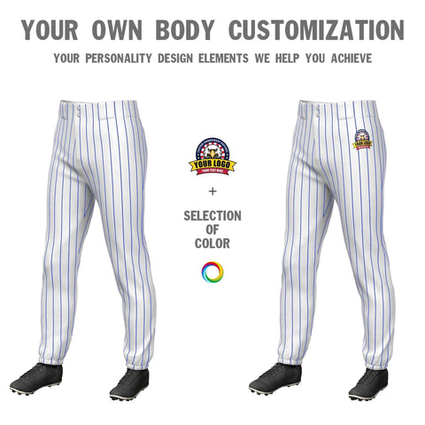 Custom White Royal Pinstripe Fit Stretch Practice Pull-up Baseball Pants