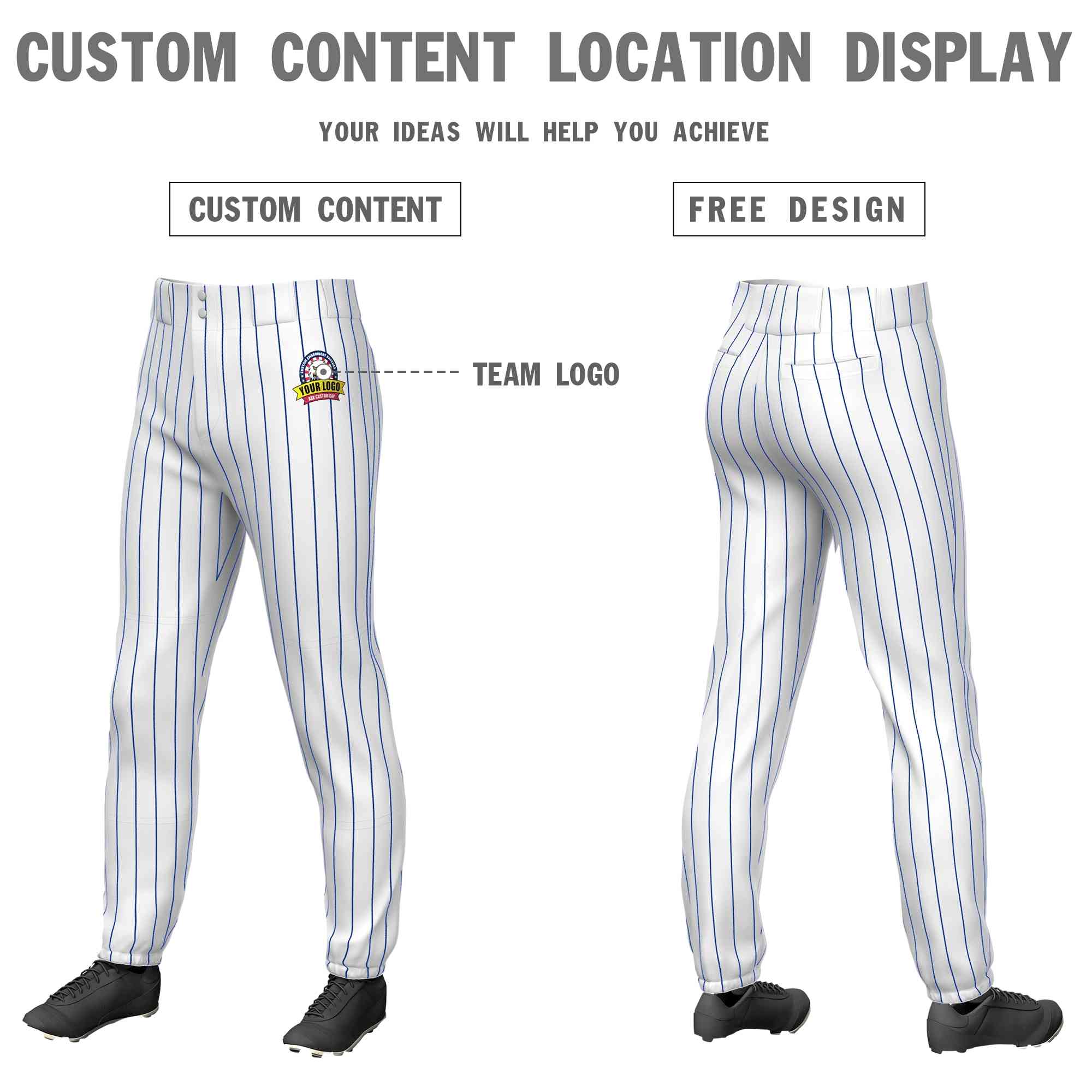 Pantalon de baseball pull-up extensible blanc personnalisé à fines rayures royales