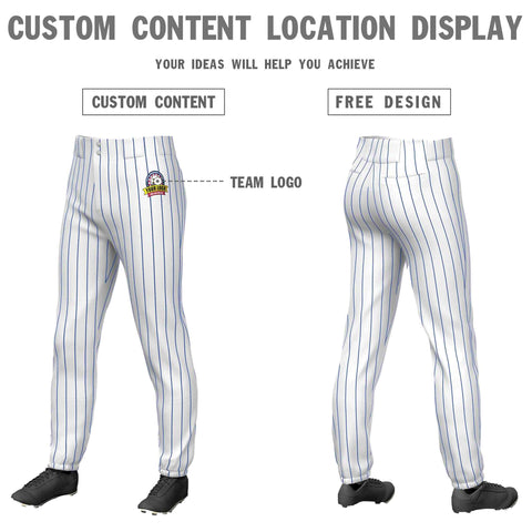 Custom White Royal Pinstripe Fit Stretch Practice Pull-up Baseball Pants
