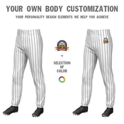 Custom White Black Pinstripe Fit Stretch Practice Pull-up Baseball Pants
