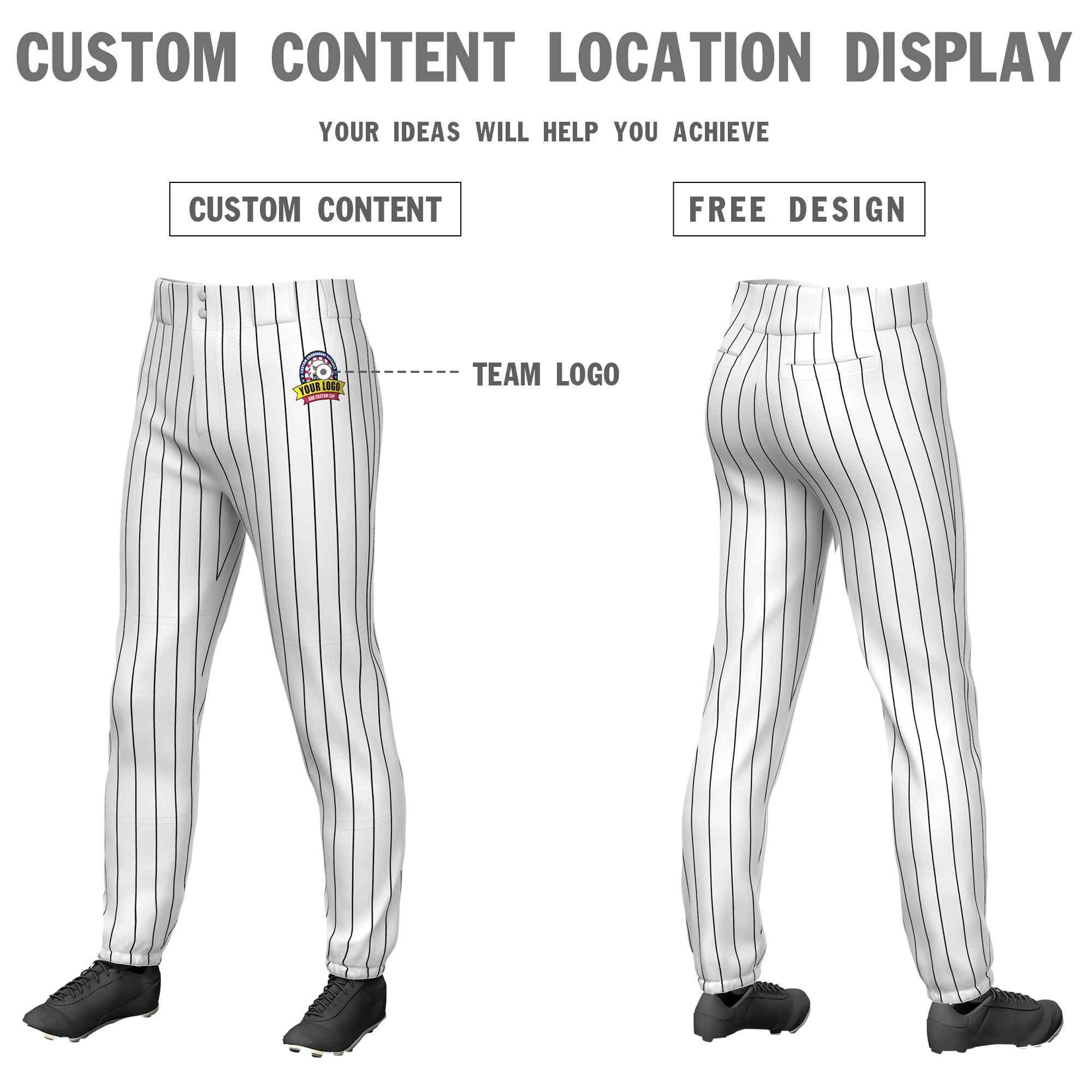 Pantalon de baseball pull-up extensible blanc et noir personnalisé à fines rayures