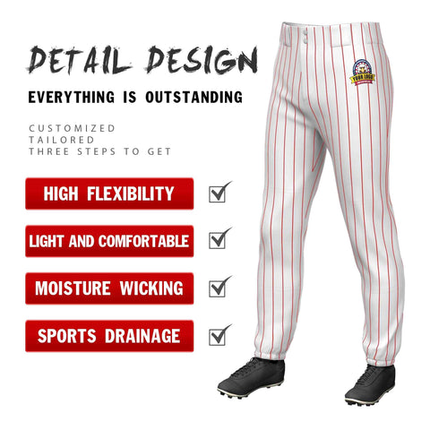 Custom White Red Pinstripe Fit Stretch Practice Pull-up Baseball Pants