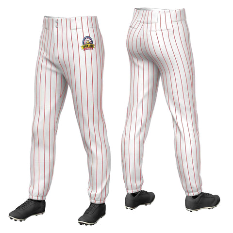 Custom White Red Pinstripe Fit Stretch Practice Pull-up Baseball Pants