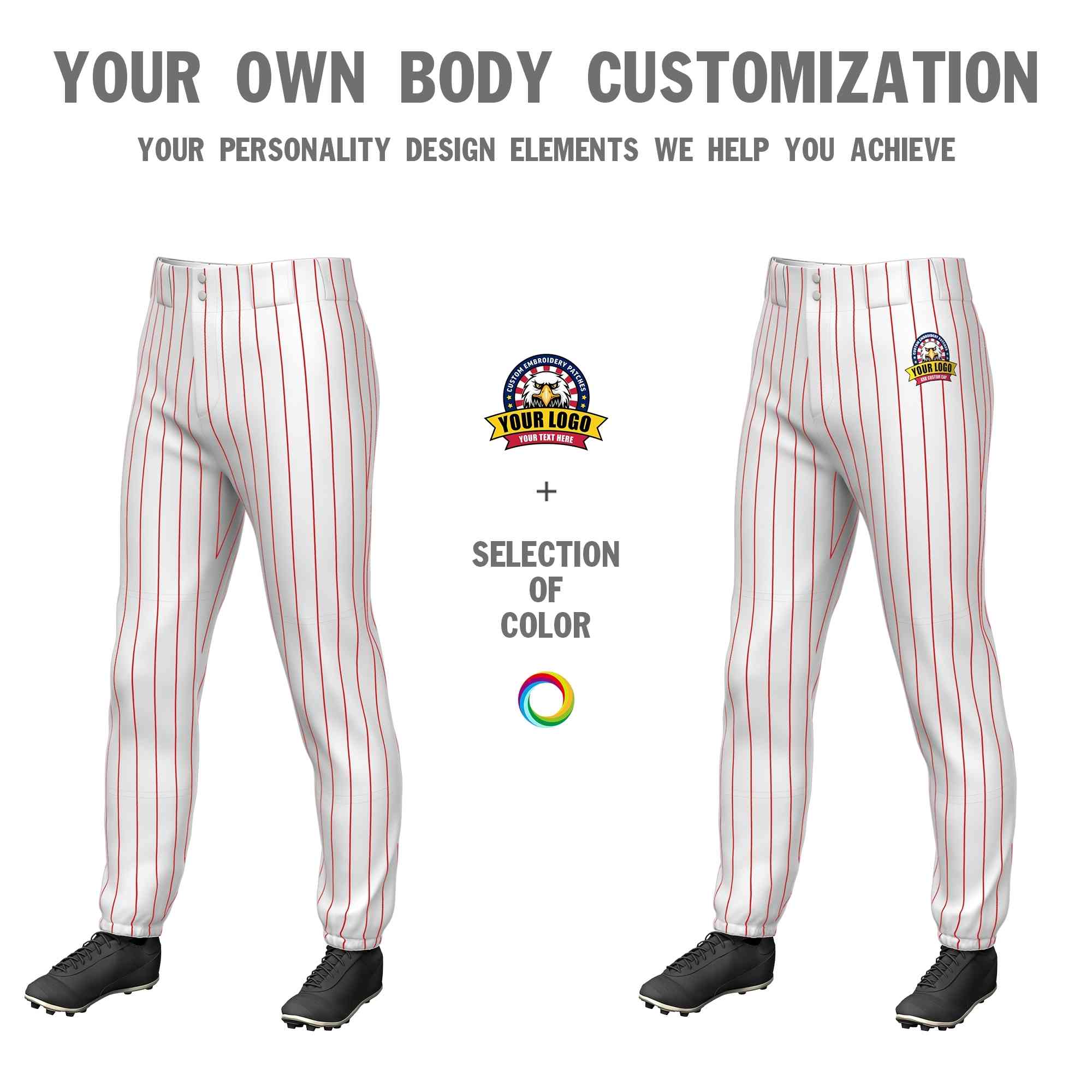 Custom White Red Pinstripe Fit Stretch Practice Pull-up Baseball Pants