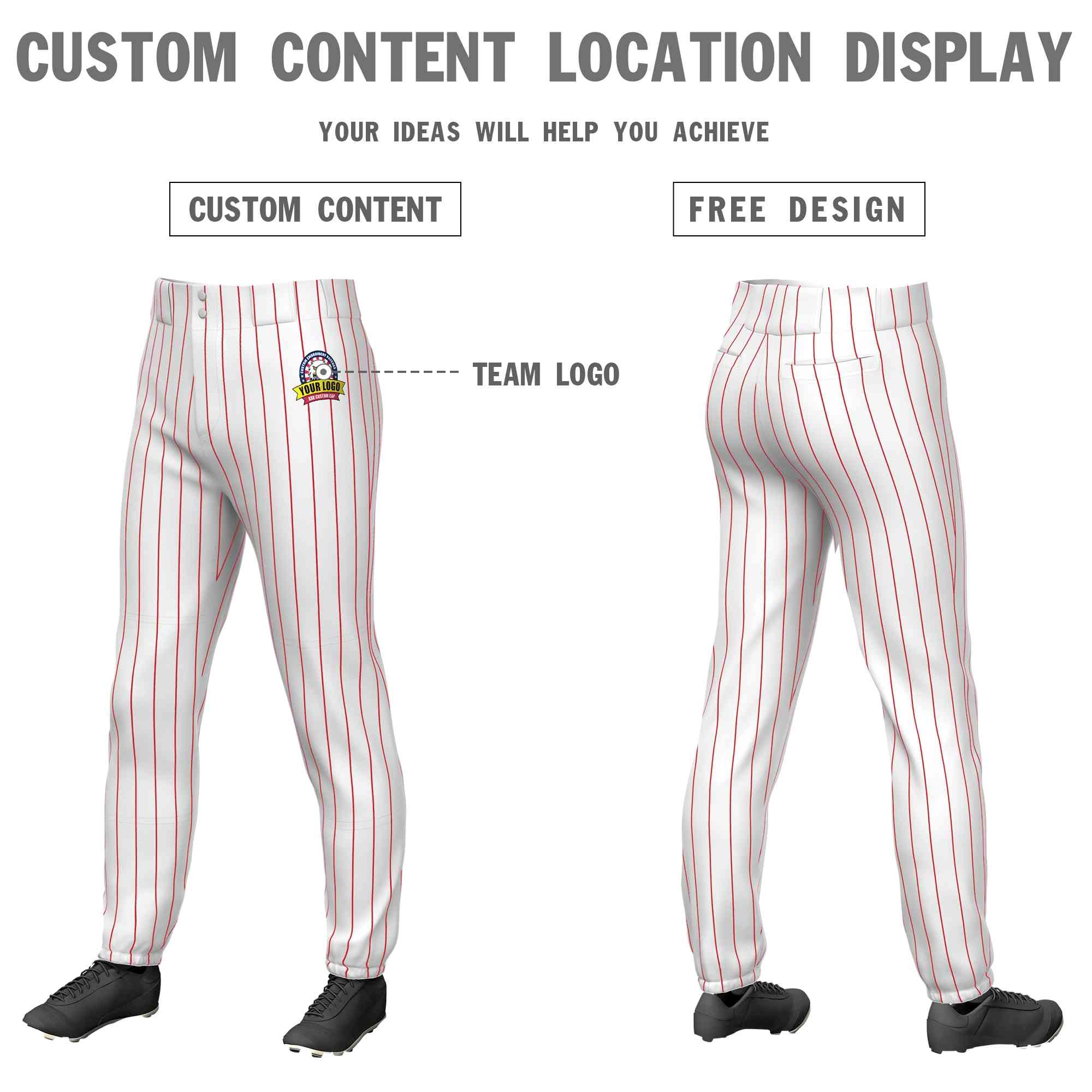 Custom White Red Pinstripe Fit Stretch Practice Pull-up Baseball Pants