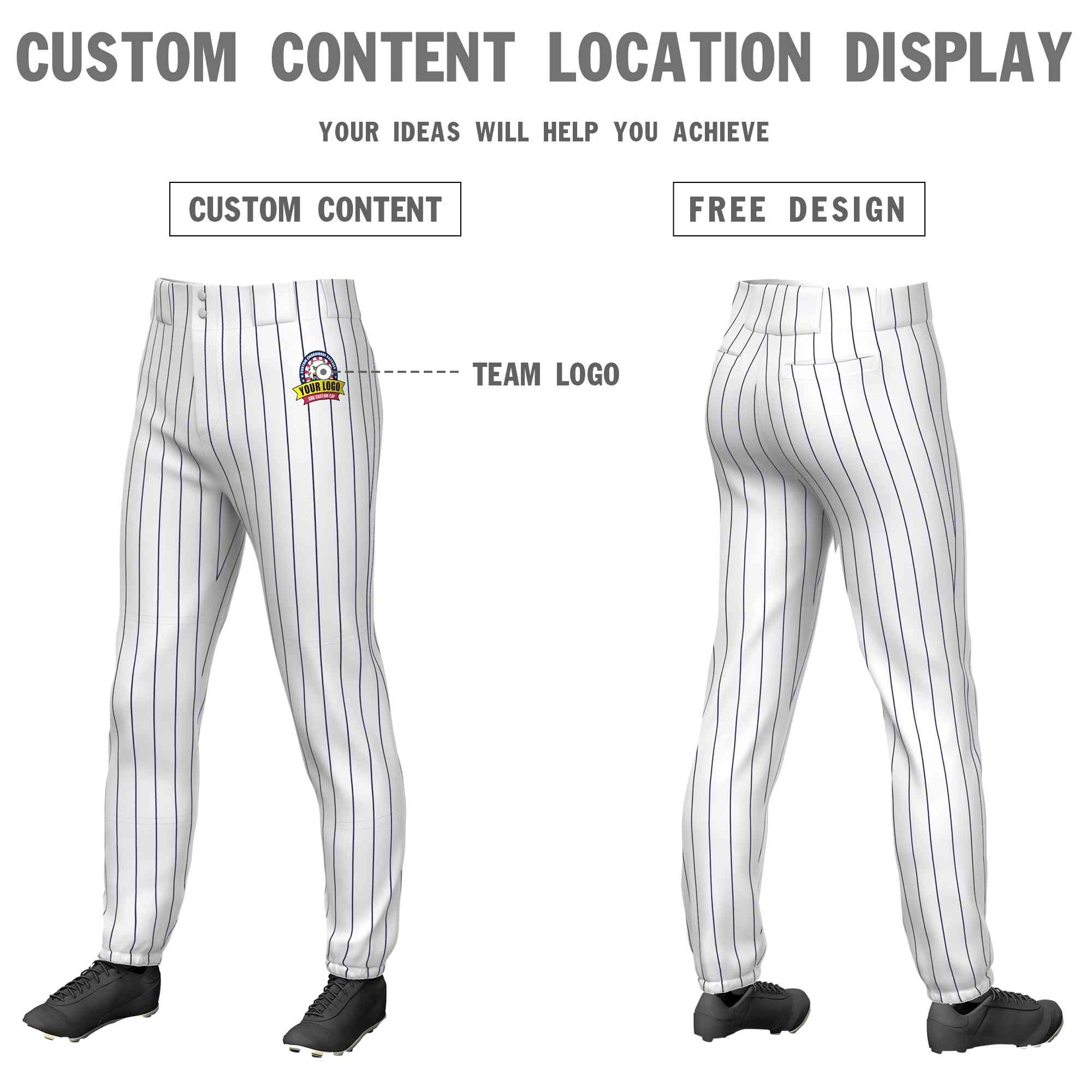 Custom White Navy Pinstripe Fit Stretch Practice Pull-up Baseball Pants