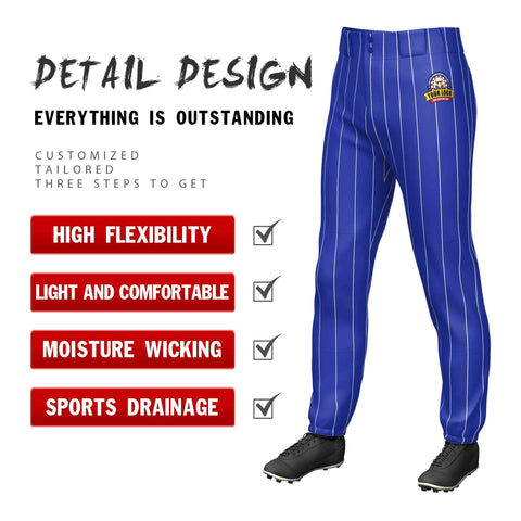 Custom Royal White Pinstripe Fit Stretch Practice Pull-up Baseball Pants