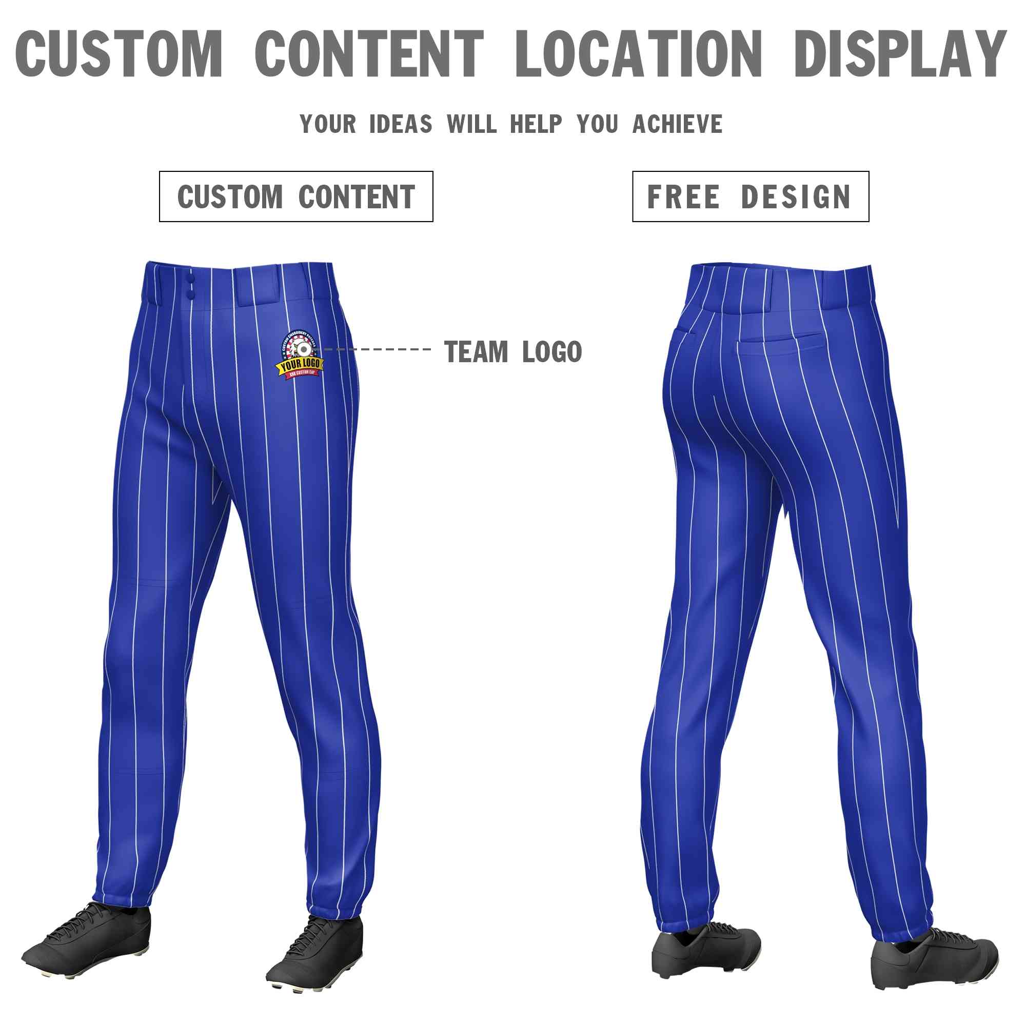 Custom Royal White Pinstripe Fit Stretch Practice Pull-up Baseball Pants