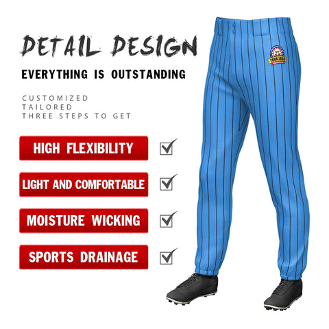 Custom Powder Blue Black Pinstripe Fit Stretch Practice Pull-up Baseball Pants
