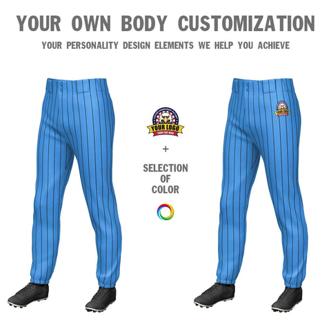 Custom Powder Blue Black Pinstripe Fit Stretch Practice Pull-up Baseball Pants