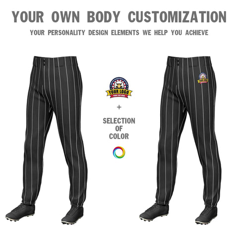 Custom Black White Pinstripe Fit Stretch Practice Pull-up Baseball Pants
