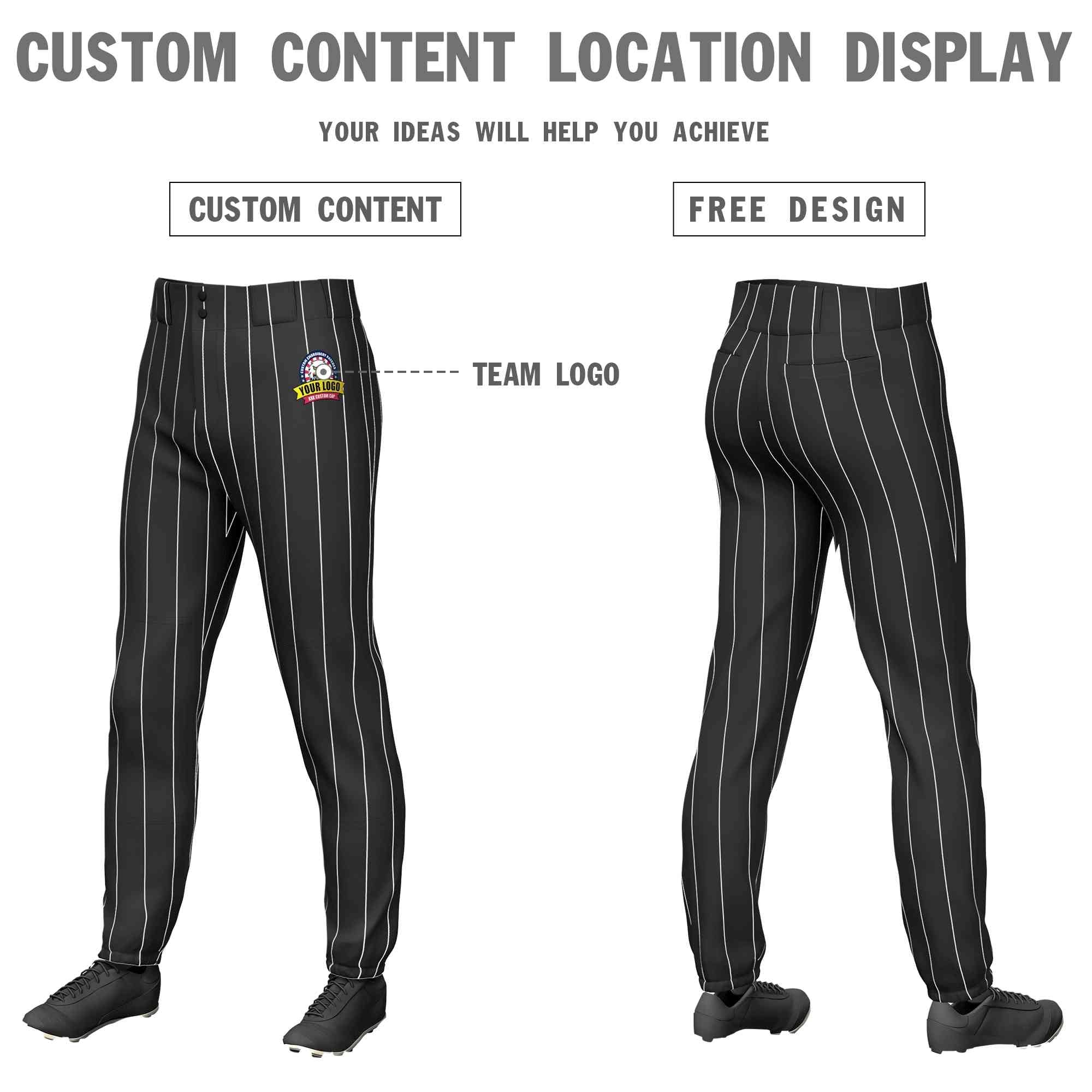 Custom Black White Pinstripe Fit Stretch Practice Pull-up Baseball Pants